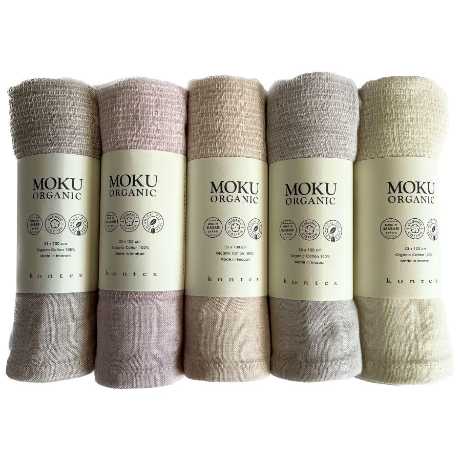 【コンテックス】 MOKU ORGANIC タオル フェイスタオル 5本セット オリジナルセレクション G.オーガニック：コーヒー・ローズレッド・ルイボス・ブルーベリー・抹茶 33×100