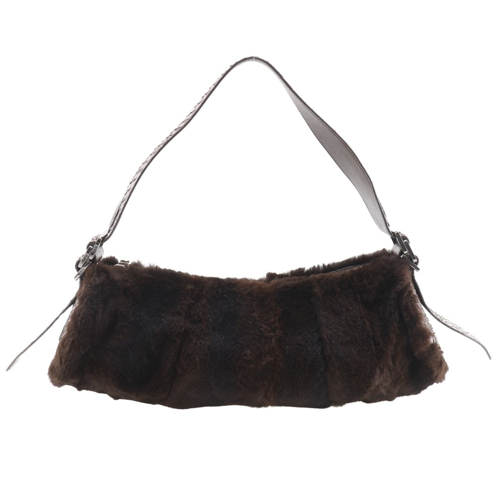 ショルダーバッグ ラビットファー パイソン 茶 レディース 中古品 Aランク