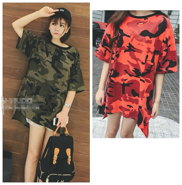 Qoo10] 迷彩柄 迷彩 Tシャツ ロングTシャツ