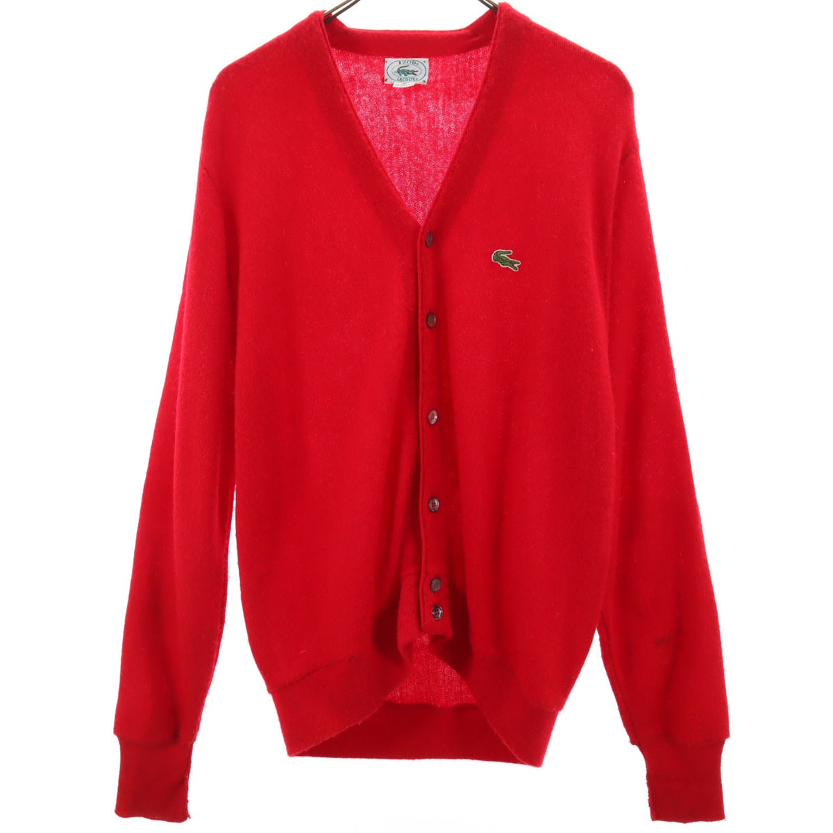 IZOD LACOSTE アイゾットラコステ 90s アクリル オールド 長袖 ニットカーディガン M レッド メンズ 古着