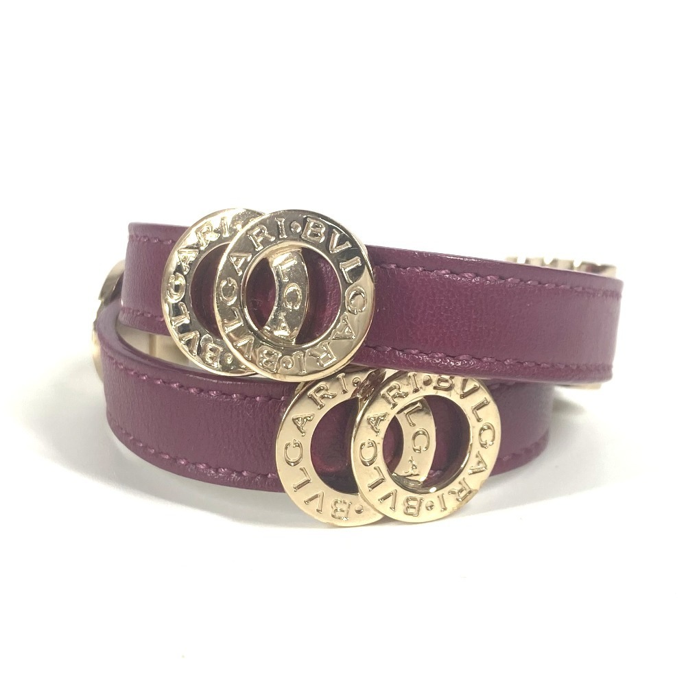ブレスレット ダブルコイルド ブルガリブルガリ ロゴ アクセサリー バングル 2重ブレスレット レザー パープル