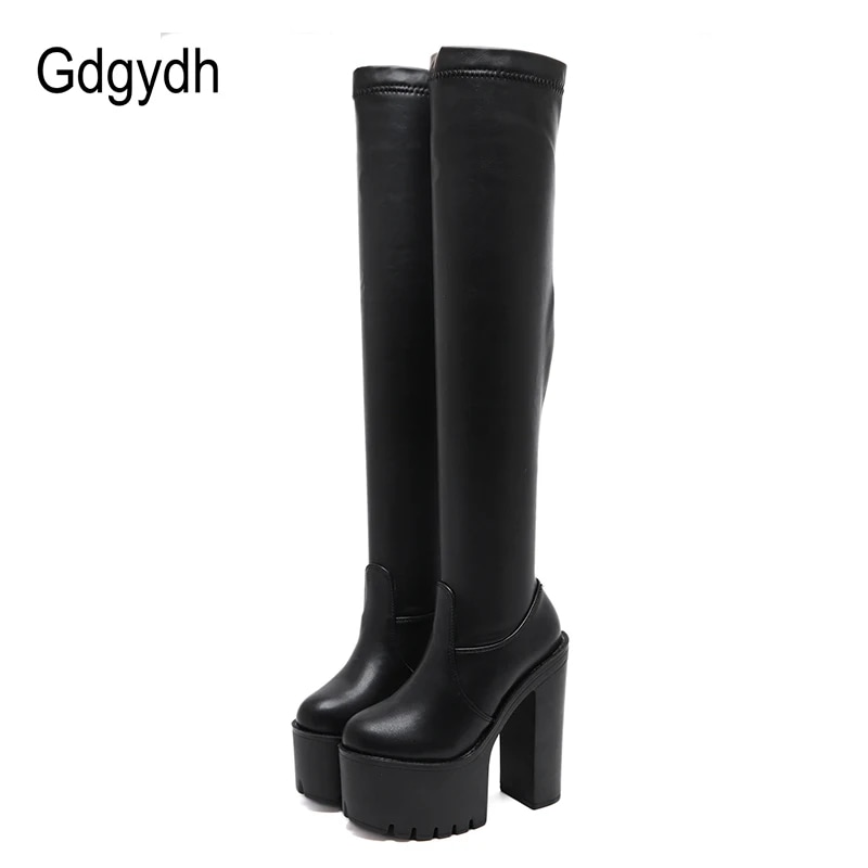Gdgydh-女性のためのハイハイヒールブーツ 超ハイヒールの靴 膝上の厚底ブーツ ナイトクラブパーティー 冬のストレッチ 6,319円