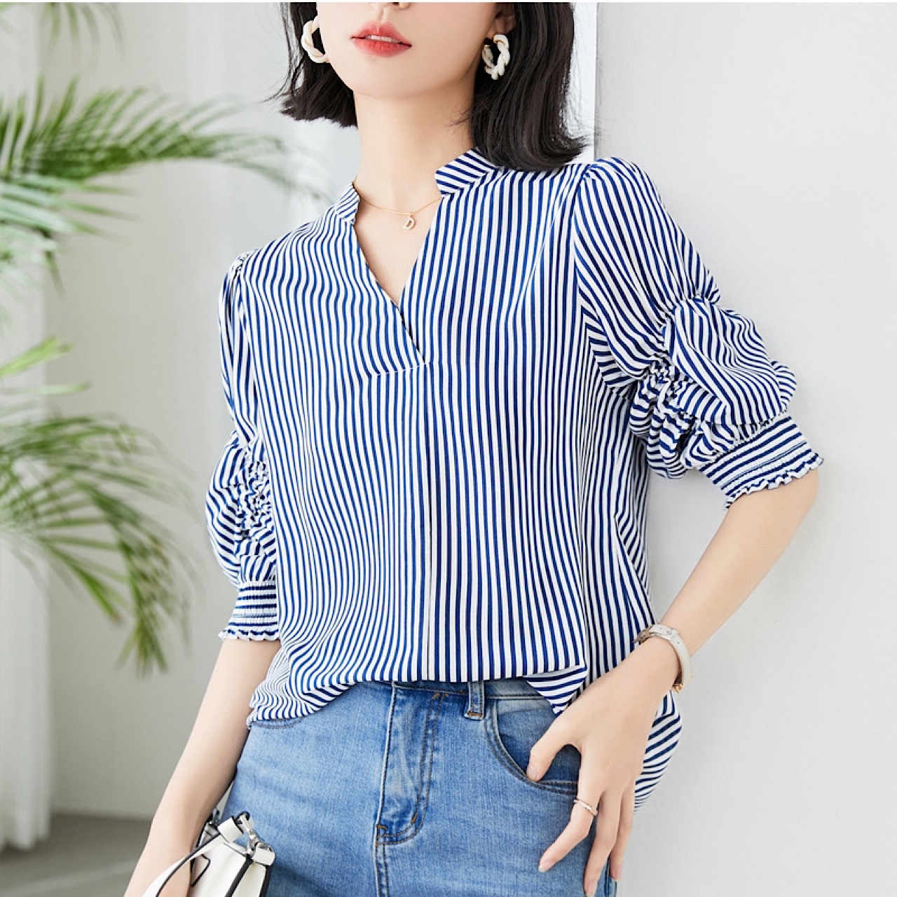 ストライプシフォンシャツ【tp0236】