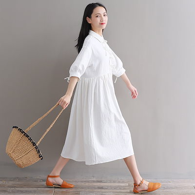 Qoo10 シャツワンピース 白ワンピース 無地 大 レディース服