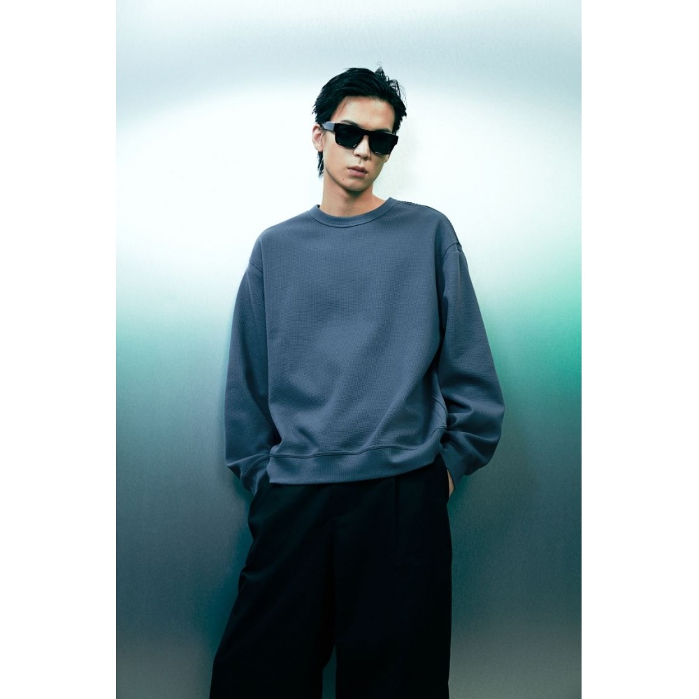 H&M ルーズフィットワッフルテクスチャースウェットシャツダークターコイズ