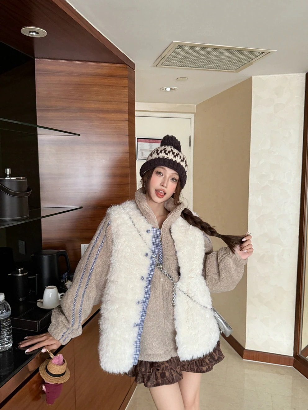 2025秋冬 暖かい 防寒厚手 ベスト×アウターレイヤード風 重ね着 2点セット ゆったり 丈長め カジュアル かわいいファッショントップスシルエットレディース色っぽ女っぽきれいめ裏サイズ大人上品