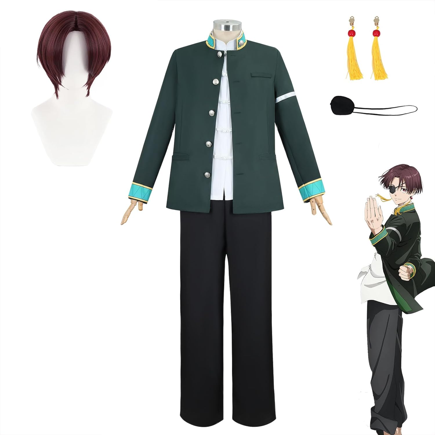 蘇枋隼飛コスプレ衣装 風鈴高校 制服スーツ 制服ウイッグ付き 靴付き アイマスク付き 耳飾り付き 同人服 コスチューム 仮装 変装 クリスマス ハロウィン イベント日常服