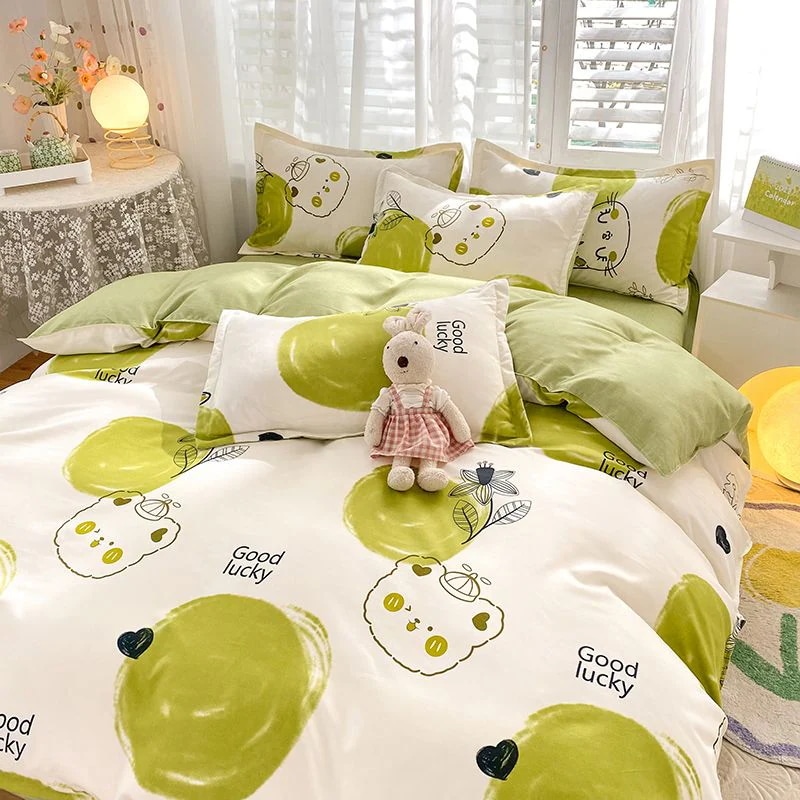 布団カバーオールシーズン用ベッドシーツ掛け布団カバー4点セット ダブル寝具韓国30%までに制限