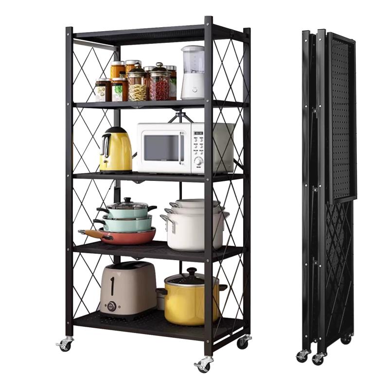 QIUYMI 折り畳みラック 棚ラック 5段 幅71×奥行34×高さ155cm 折りたたみ スチールラック メタルラック 収納ラック オープンラック 折りたたみ式 360キャスター付き 防サビ 高耐