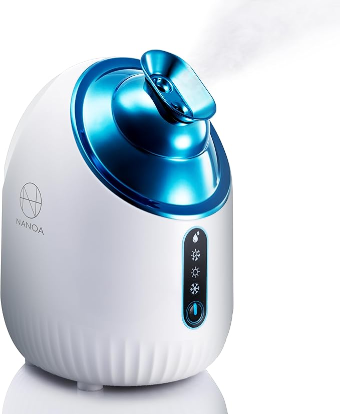 フェイススチーマー 皮膚科医が大注目の 濃密ナノミスト 温冷 スチーマー 美容 保湿 水道水OK たっぷりタンク 毛穴ケア 美容家電 (ブルー)