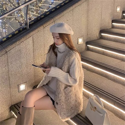 秋INS 新作 好感度UP レトロ ベスト レディース ラムズウール ふわふわ ベスト カーキ/M 3385