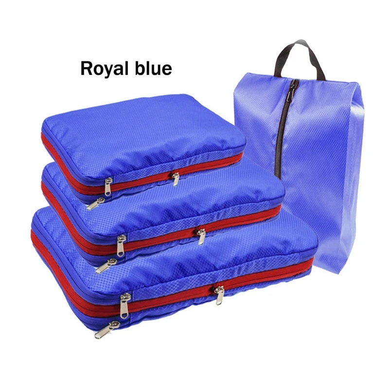 ポータブル二層圧縮バッグ,トラベル収納ポーチ,収納バッグ Total 4PCS Blue