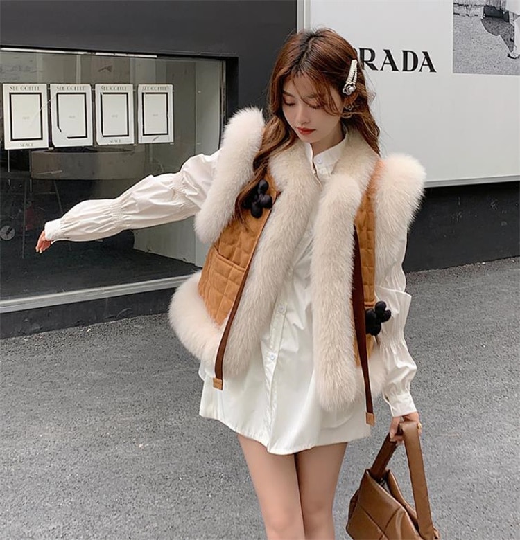 INSスタイル コットンを挟む タンクトップ 短いスタイル 毛皮 ベスト 2022年冬 大人気 キツネの毛に似せて カジュアル コート sweet系