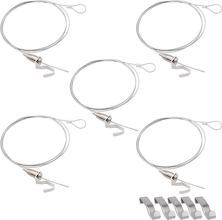 ピクチャーレール ワイヤー ワイヤーロープ 絵画 壁掛け 金具 20個(シルバー, 1.0m)