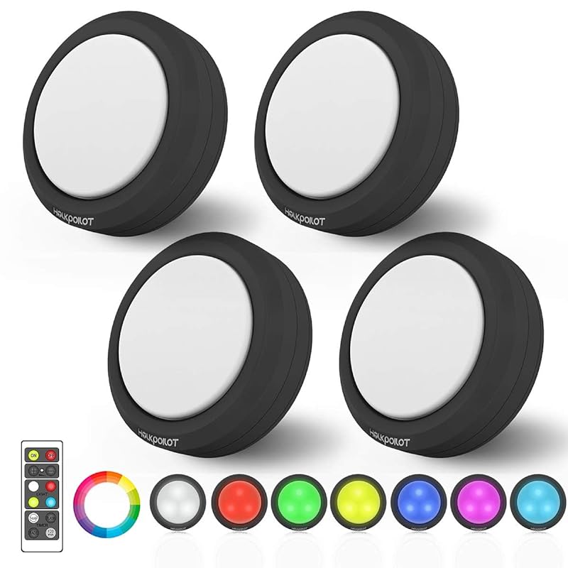 キッチンライト RGB 電池式 LEDライト 4個セット HOLKPOILOT 明るさ調整 昼光色/電球色/温白色/7色 切タイマーで自動消灯 リモコン付き LEDライト 小型 電池式 手元ライト 直