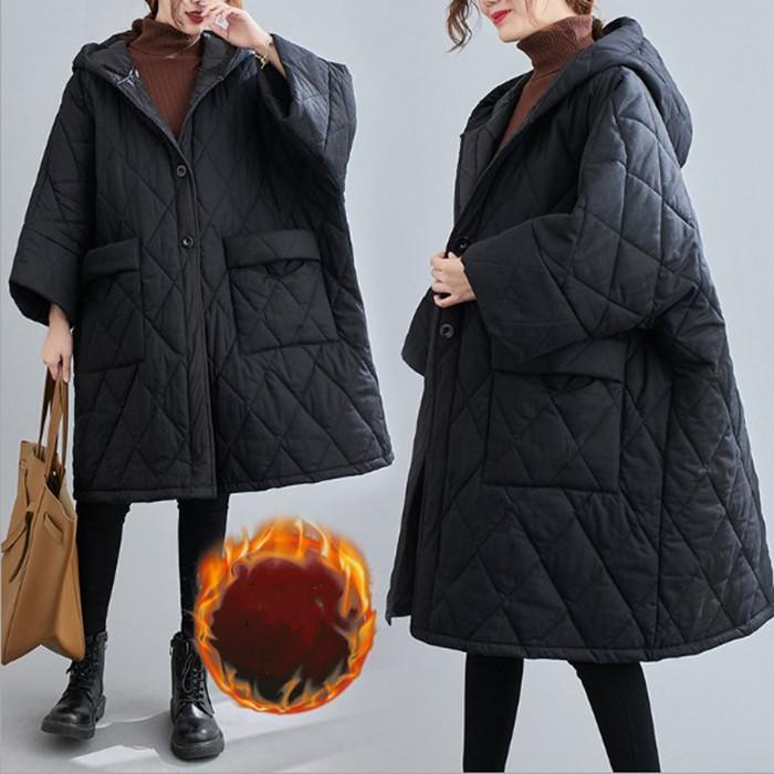 コート レディース 中綿コート 冬 アウター ミディアム ロングコート 中綿 ゆったり 暖かい 体型カバー 大きいサイズ 体型カバー 防寒 フード付き 黒 40代