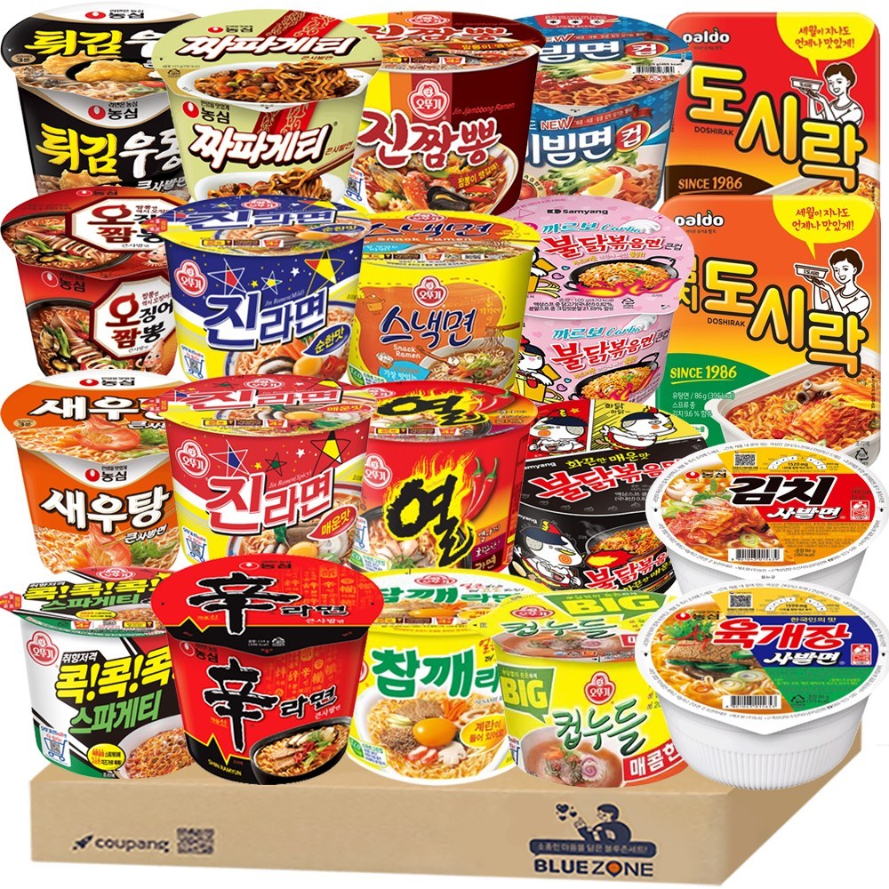 韓国人気ラーメン20種セット（新ラーメン+エビタン+オーちゃん+チュウ+チャパゲティ+肉ボウル+キムサバル）+（真鍮+真純+ゴマ+スナック+コックコックスパ+ジンちゃん+熱+ビッグカップヌードルマコム
