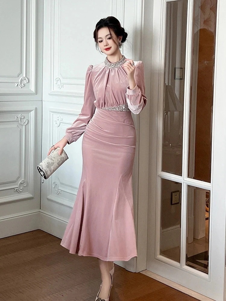 パーティー 卒業式 ドレス 同窓会 演奏会 披露宴 結婚式 キラキラ 二次会 大人 ウェディング 秋 キャバ ベルベット マーメイド