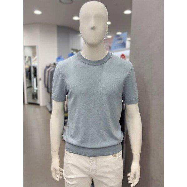 メンズ夏半袖人工シルクレーヨン混紡ラウンドネックUネックニットトップTシャツ4色から1つ選択_JK