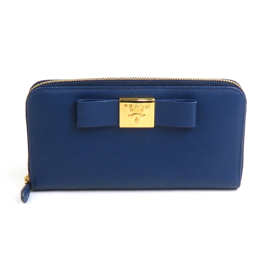 プラダ PRADA ラウンドファスナー長財布 レザー ブルー レディース 1ML506 55869f