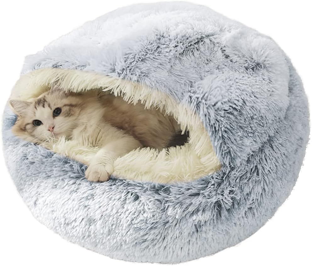 猫用ベッド ドーム型 丸型 ふわふわ もこもこ 柔らかい 保温 滑り止め付き 洗濯可能 小型犬・子猫対応 通年使用