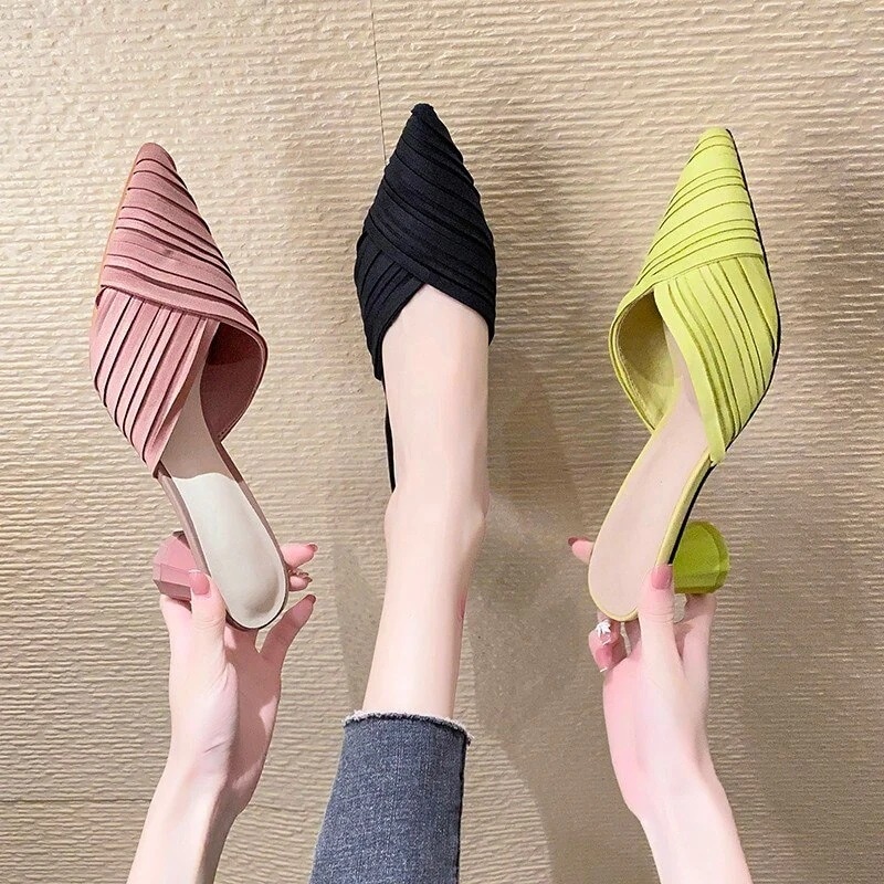 団体購入10件ミュール ミュールパンプス ポインテッドトゥミュール レディース ミュールサンダル スリッポンサンダル ニット シンプル ポインテッドトゥ 美脚 フラットタイプでさらっと履ける シュー