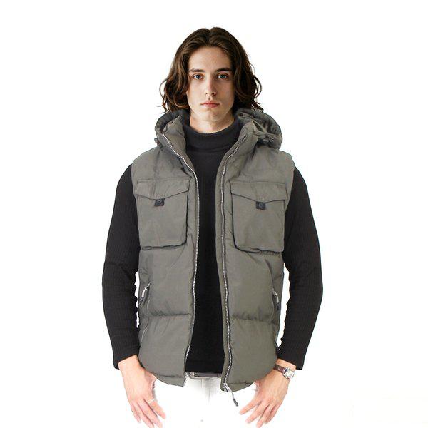 男性機能性フード付きパディングベストウェロンキルティングベストパディングベストT2ポケットパディングベスト