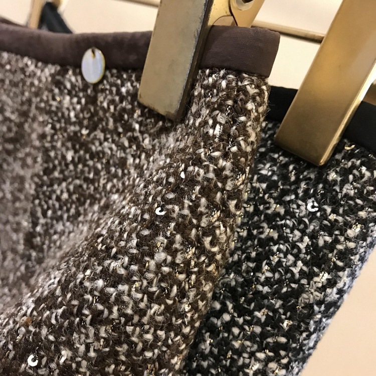 彼女は美しい彼女は美しい！フランスの重業界の小さなフレグランススタイルビッグスカートヘムスパンコールツイードクリップハイウエストスリミングウール