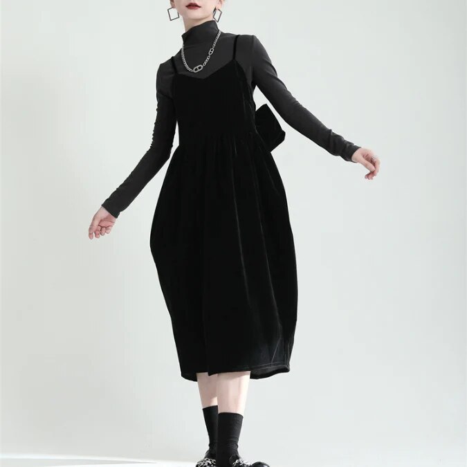 個性 不規則 デザイン バックリボン スエード調 コクーンサロペット 黒 個性キャミソールワンピ 5,916円