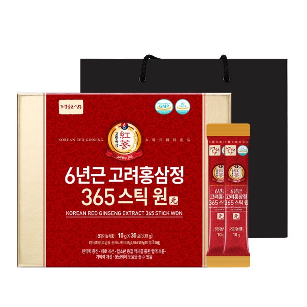 6年根 高麗紅参精 365スティックウォン 1箱 紅参スティック ギフトセット ショッピングバッグ贈呈