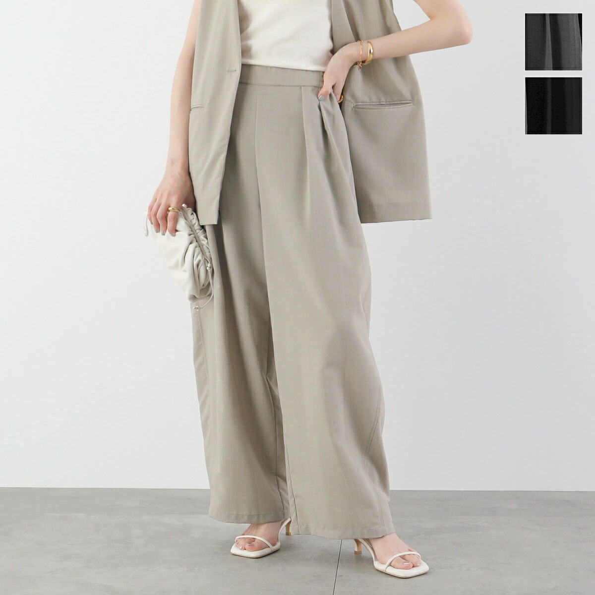 CLOCHE クロシェ スラックス ドライジョーゼット 86553 レディース ワイドパンツ カーブパンツ コクーン イージーパンツ ドロスト セットアップ可能