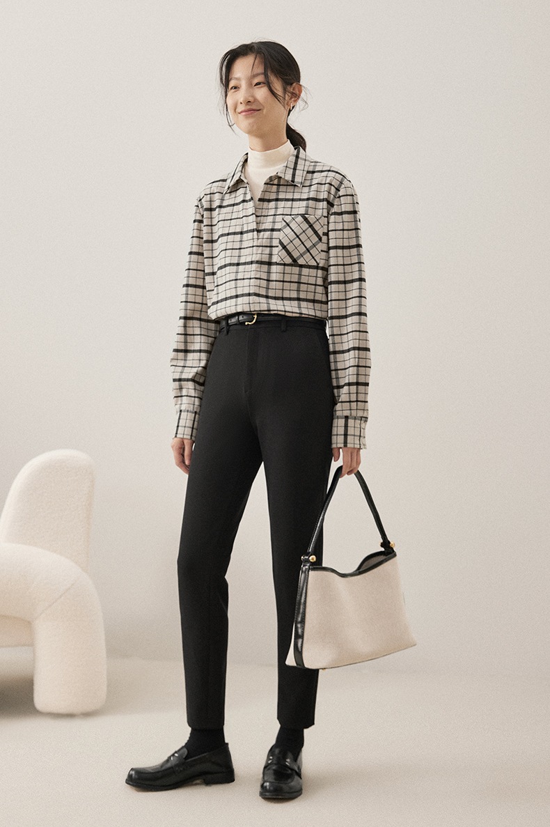 レディース カジュアル レトロ 格子縞 シャツ 女性 秋 冬 ゆったり トップ コート アプリコットブラウン ダークブラウン S トップス 袖あり かわいい 大人可愛い きれいめ シンプル カジュアル