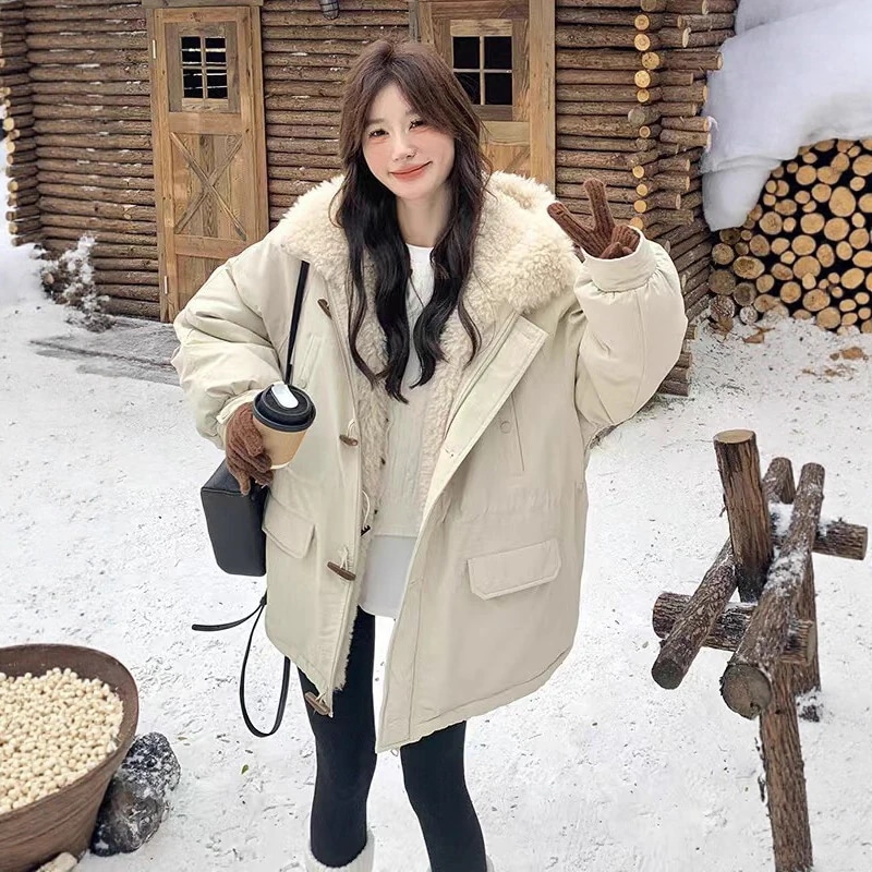 ベージュ パーカ レディース 秋冬 新作 韓国風 スクールスタイル フード付き 暖か 裏起毛 フリース 綿コート