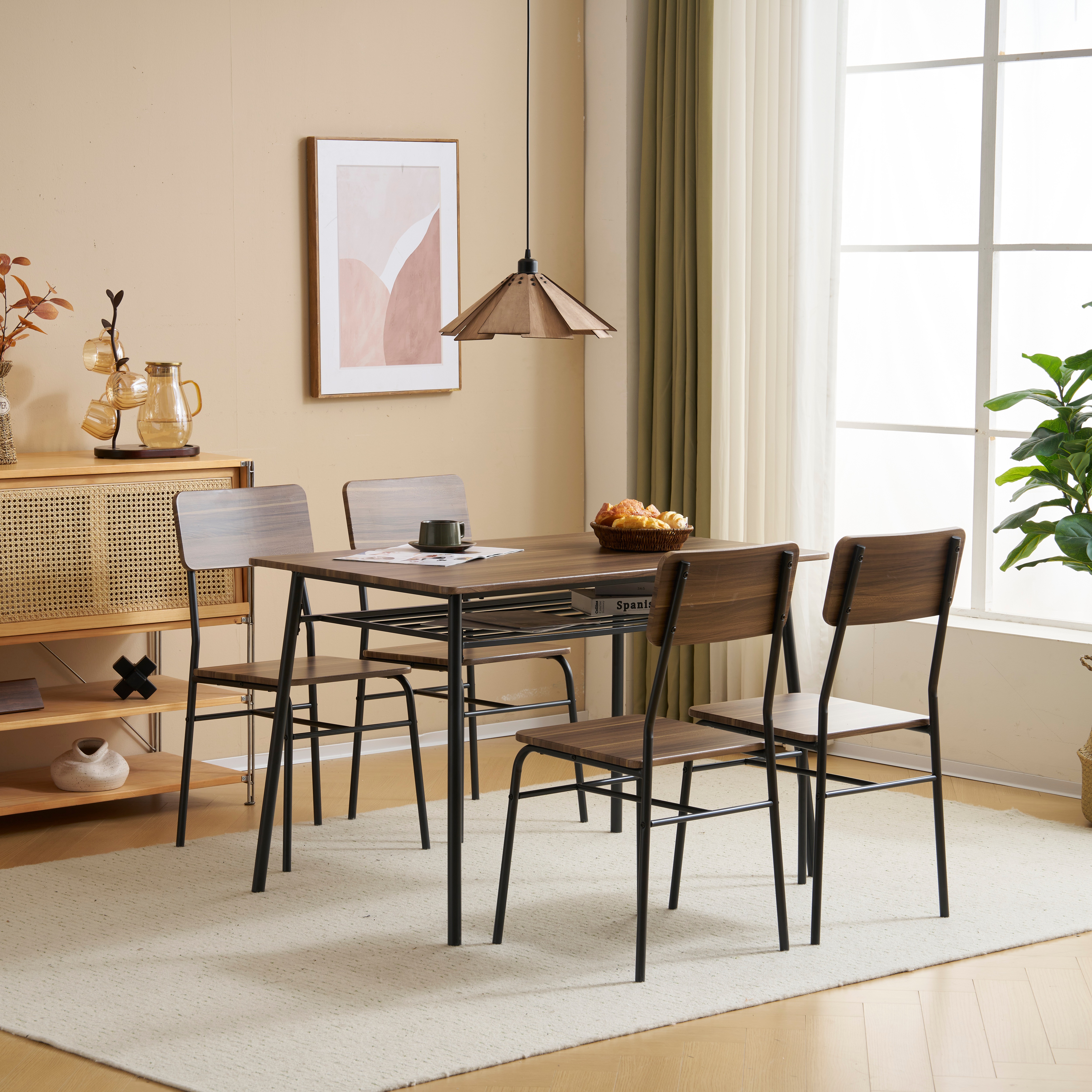 【大好評！最安値挑戦!】ダイニングテーブルセット 4人用 5点セット 収納付き ダイニングテーブル リビングテーブル 食卓 テーブル チェア 4脚 ナチュラル 木目調 おしゃれ 組み立て品GG3183