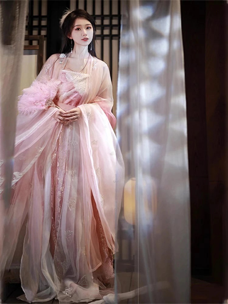 ピンク漢服 レディース 花仙女 花魁 豪華 宋時代 お姫様 チャイナ服 舞台衣装 5点セット 羽織付き エルフ 漢唐 古代 仮装 文化祭 学園祭 コスプレ衣装 コスチューム お嬢様 個性的 振袖 ス