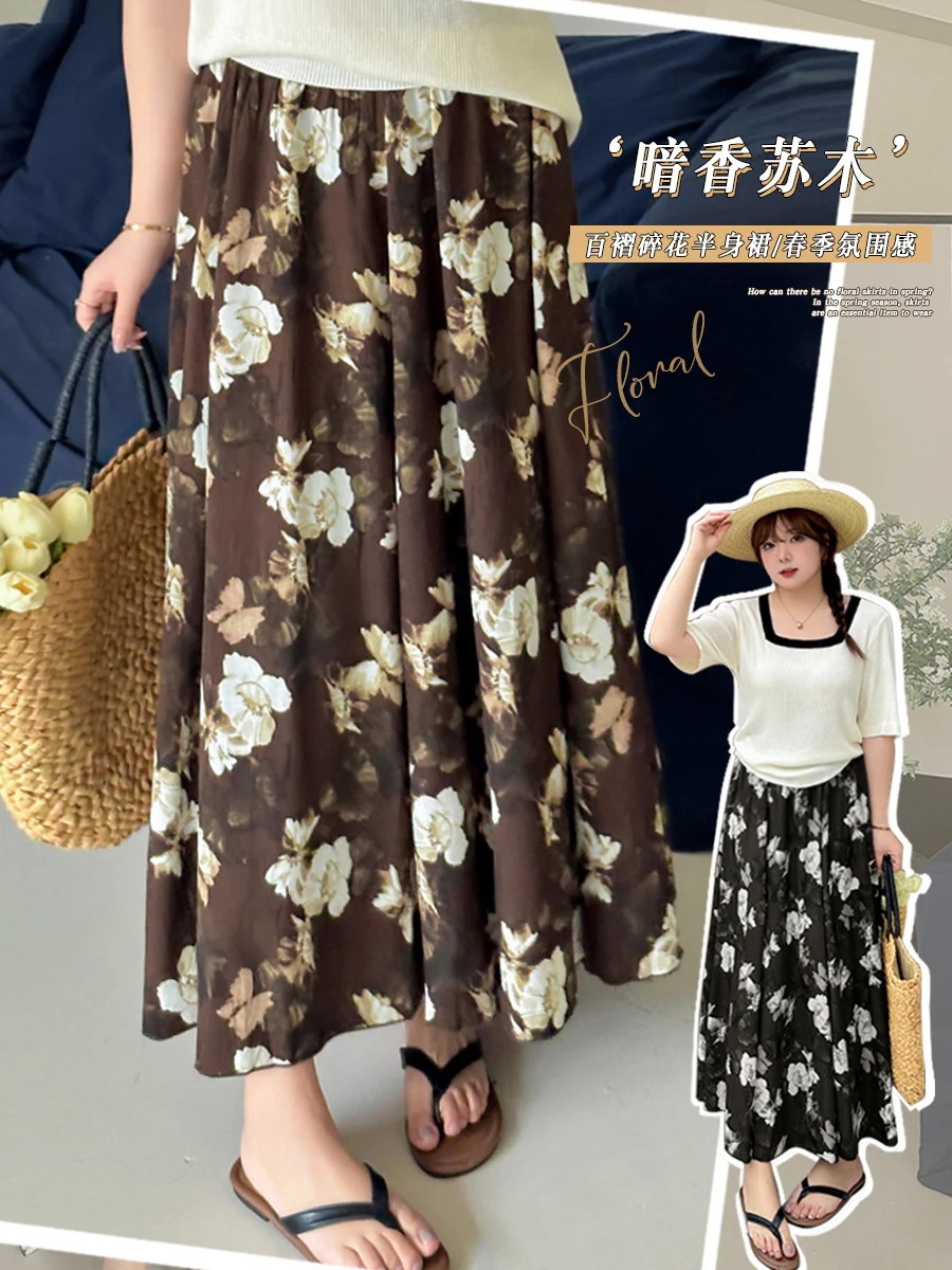【ぽちゃまに】 春 花柄 ロングスカート 大きいサイズ 体型カバー プリーツスカート フランス風 メガ割30%までに制限