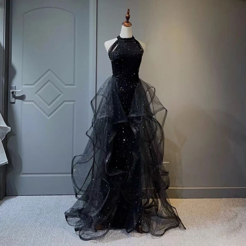 【2枚購入で 3oo円OFF！】女性のための黒のドレス2025ハイエンド誕生日パーティーホスト成人式