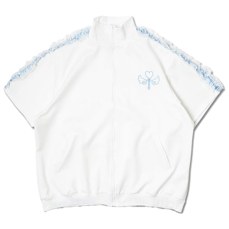 ACDC RAG [半袖]魔法 ジャージジャケット WH/P.BL 半袖 原宿 韓国 原宿系 ファッション レディース かわいい 派手カワ サイドライン