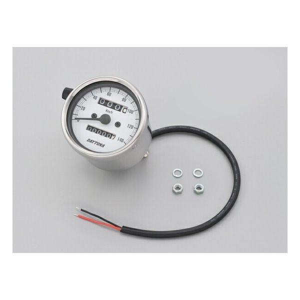 機械式スピードメーター φ60 ステンレスボディ/ホワイトパネル 140km/h D15635