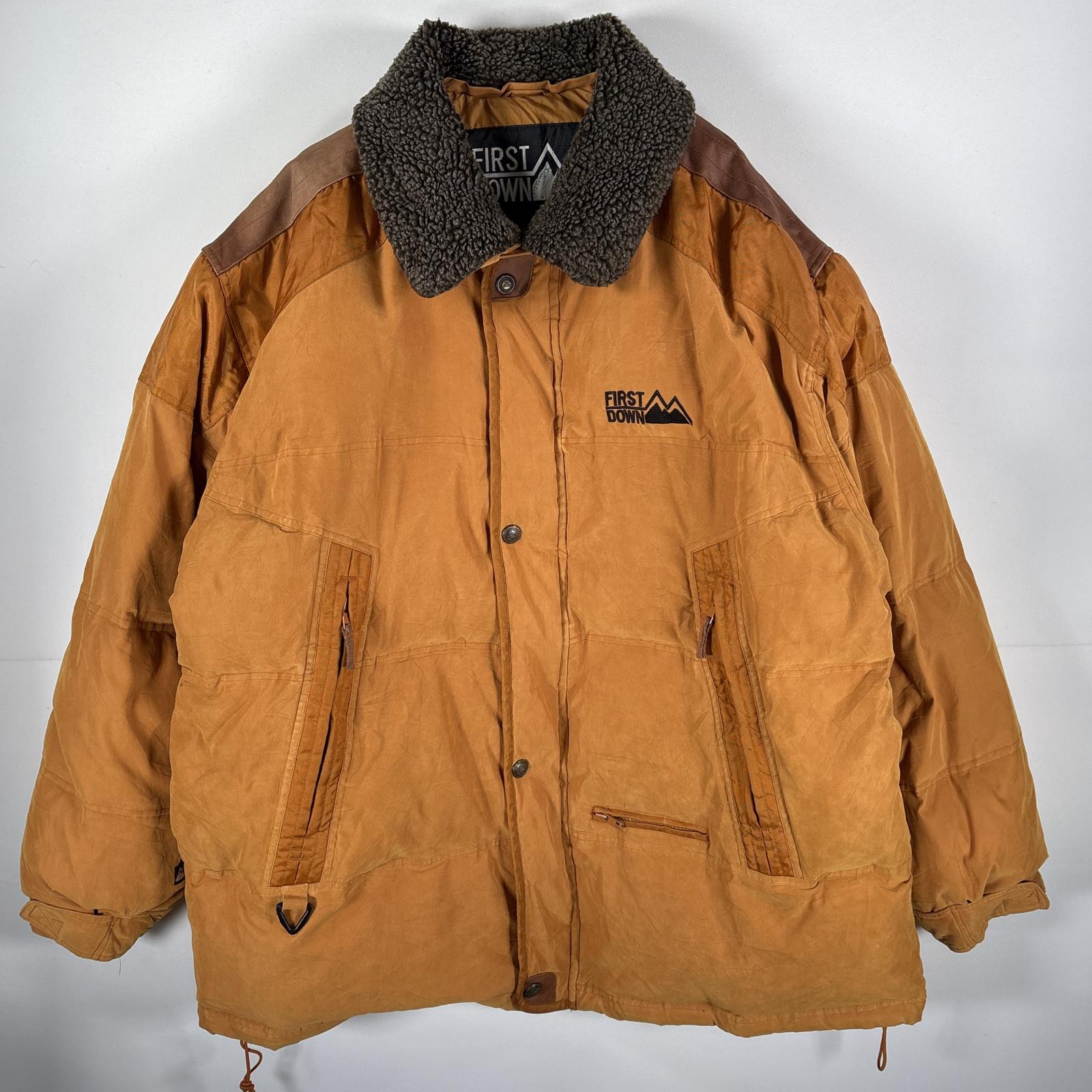 古着 90s/90年代 ファーストダウン FIRST DOWN ダウンジャケット 襟ボア ビッグサイズ ワンポイントロゴ XXL ブラウン系 メンズ