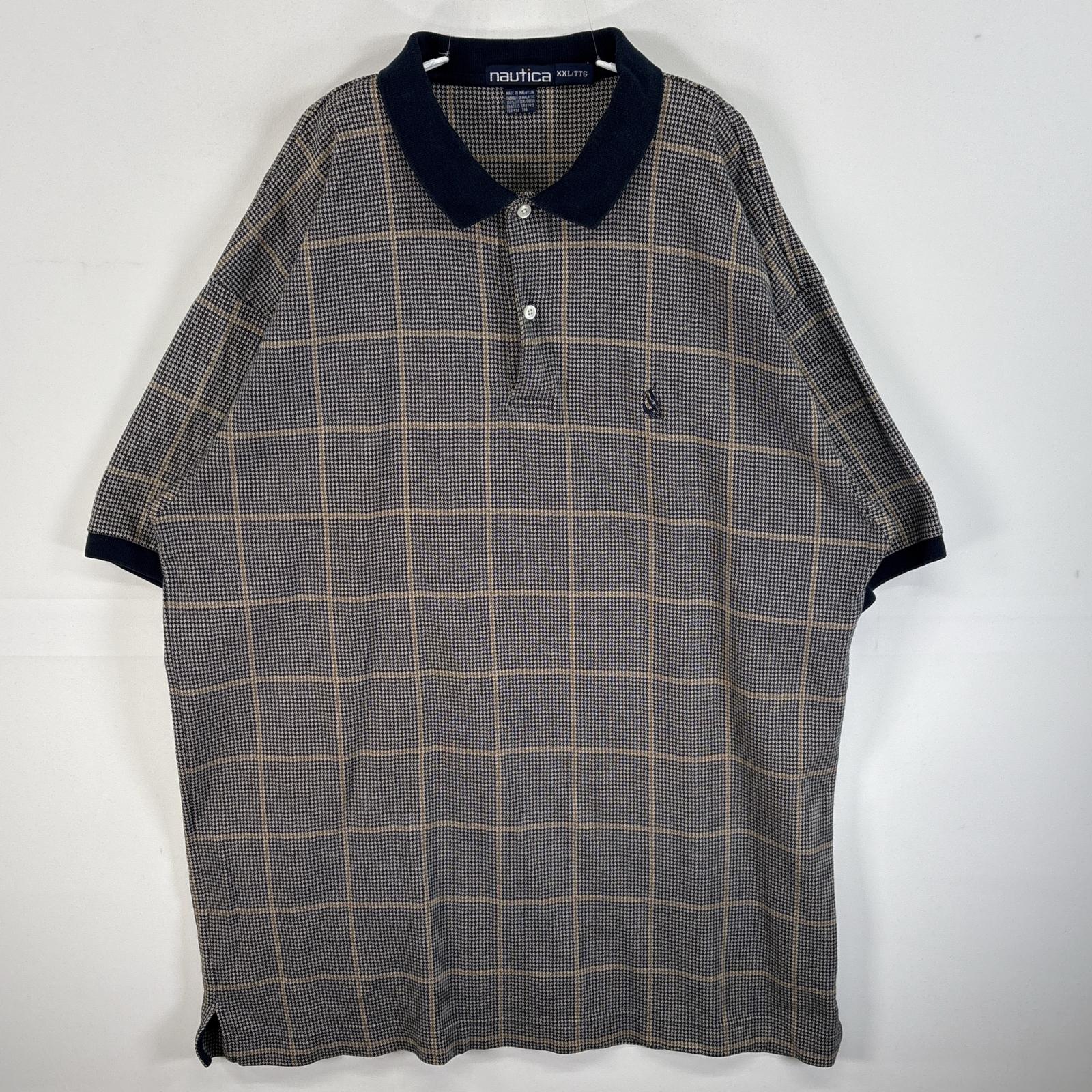 古着 90s/90年代 半袖 ポロシャツ 厚手 大きいサイズ ワンポイント ロゴ 刺繍 XXL ネイビー系 チェック メンズ