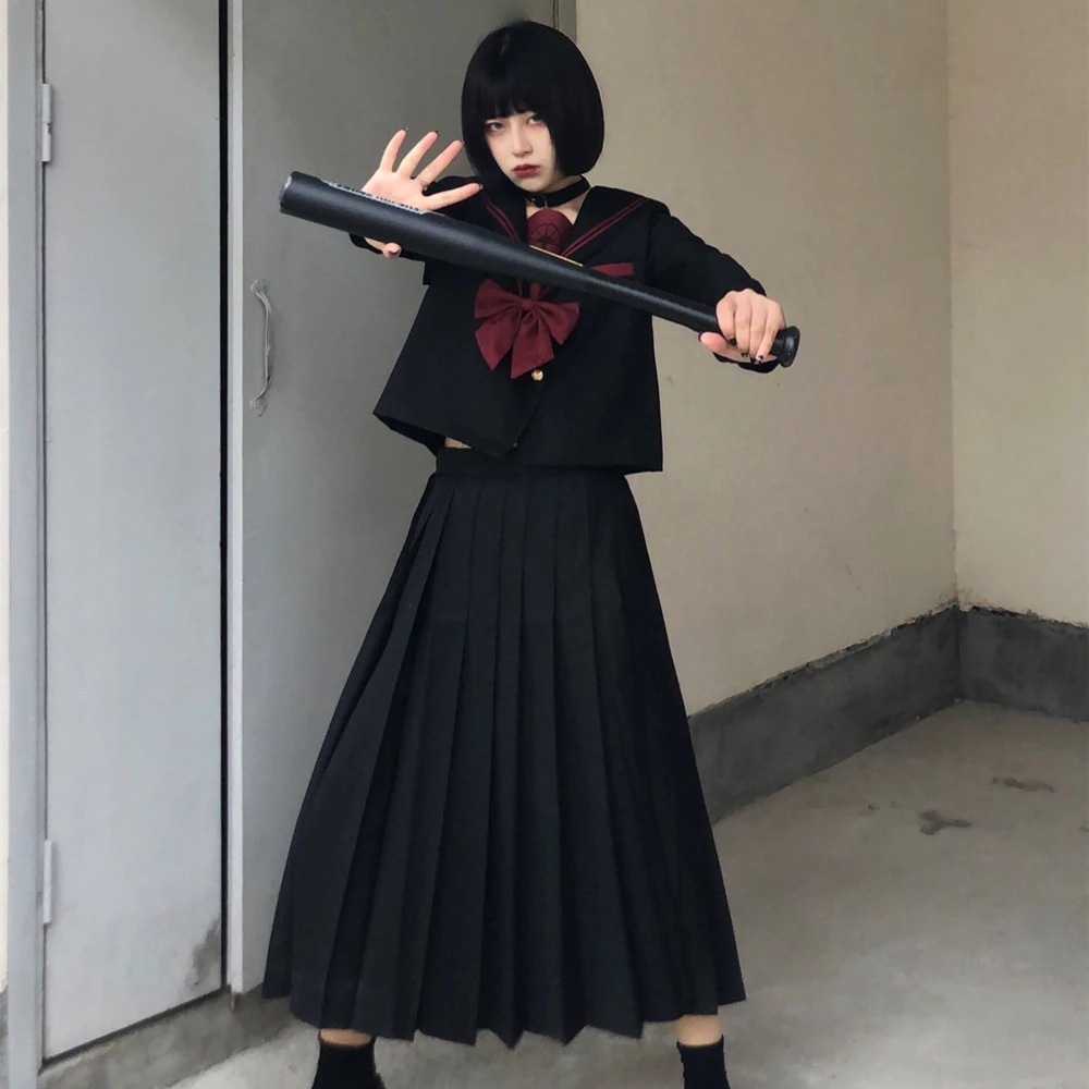 JK制服 3点セット ユニフォーム ヤンキー セーラー服 コスプレ 体育祭 女子学生校服 スーツ 長袖 ロングスカート