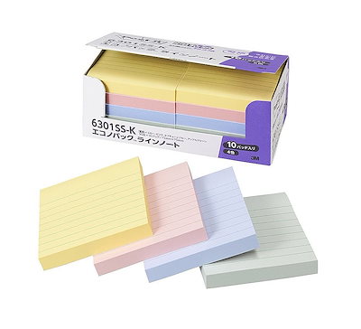 他サイト： 強粘着 エコノパック ラインノート パステル 4色10冊 3M 6301SS-Kの商品画像