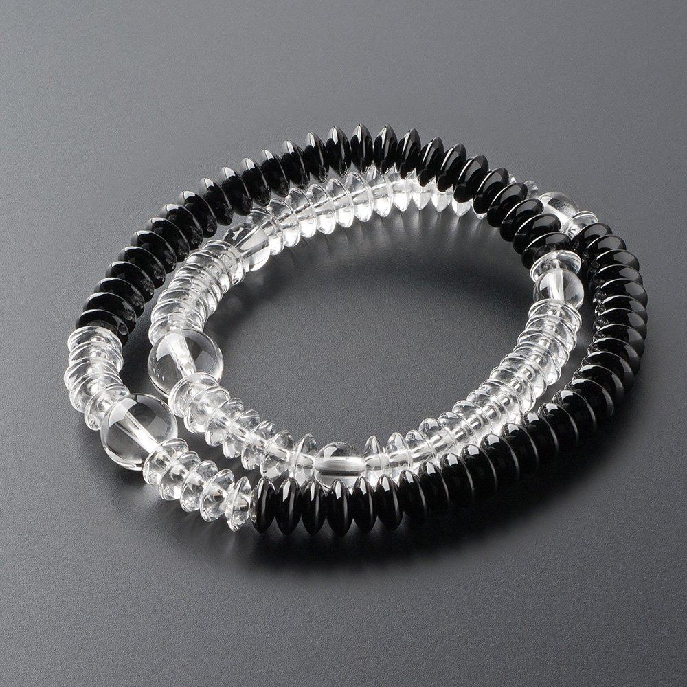 仏壇屋 滝田商店 特選腕輪念珠 108珠 本水晶 黒オニキス 平玉 半装束仕立本式(正式)数珠ブレスレット・ブレス数珠・腕輪数珠・パワーストーン・二輪【滝田商店発行 証明書付】