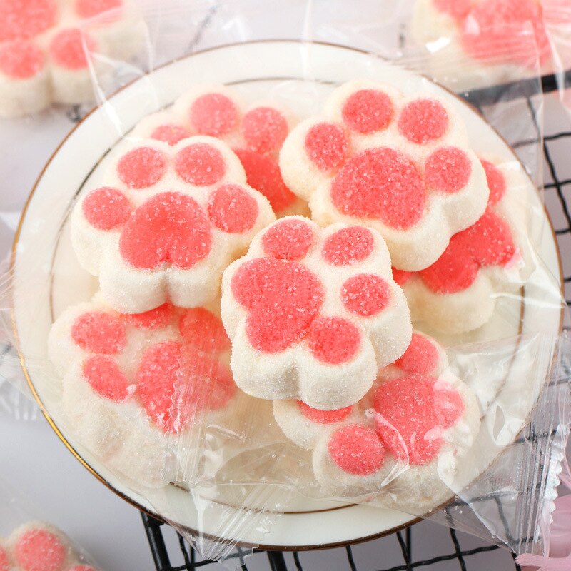 50Pcs/12g猫の爪マシュマロかわいい漫画猫パッド形ファッジこどもの日のギフトキャンディーベーキングデコレーション