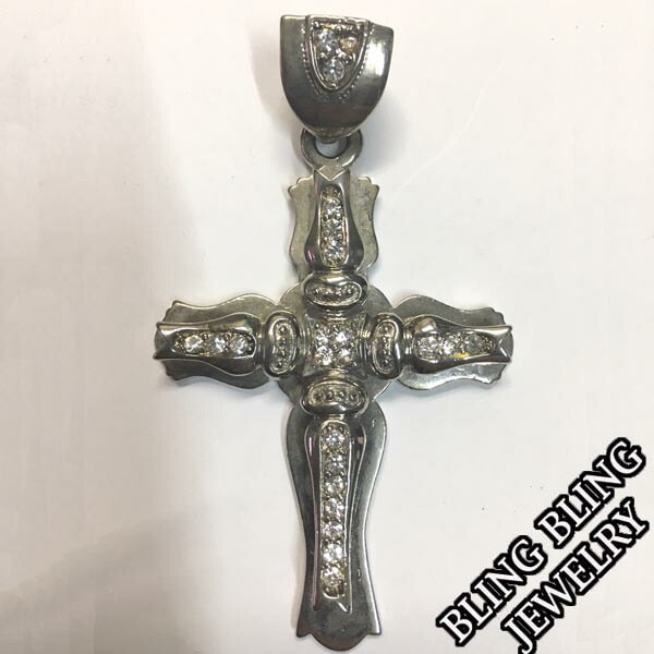 セール HIPHOPジュエリー メンズ ネックレス トップ　CROSS クロス 7 ジルコニア シルバー 925 プレーティング ストリート スタイル ヒップホップ アクセサリー ブリンブリン ジ