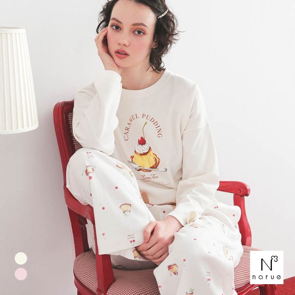 ナルエー パジャマ エアーニットプリン＆ショートケーキパジャマ ルームウェア ロングパンツ 長袖 上
