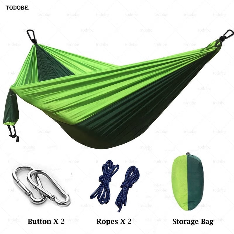 シングルダブルハンモック大人屋外バックパッキング椅子キャンプベッドポータブルハンモック2ストラップで2カラビナ