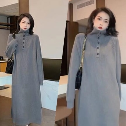 【取寄：納期2週間】ニットワンピース 大きいサイズ レディース ワンピース ロング ハイネック タートルネック ロングワンピース 秋冬 冬 冬新作 ニットロングワンピース ハイネックワンピース