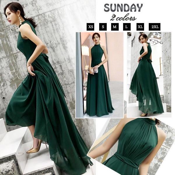 無袖 パーティードレス Aライン 花びら 結婚式二次会 ロングドレス シフォン エレガント 20代30代40代50代 2色入 成人式 演奏会 ワンピース-823